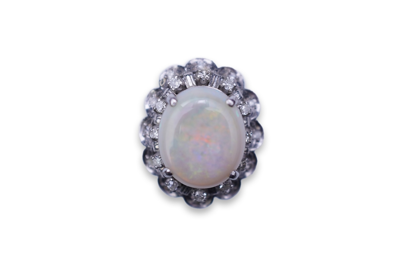 An opal and diamond cluster ring